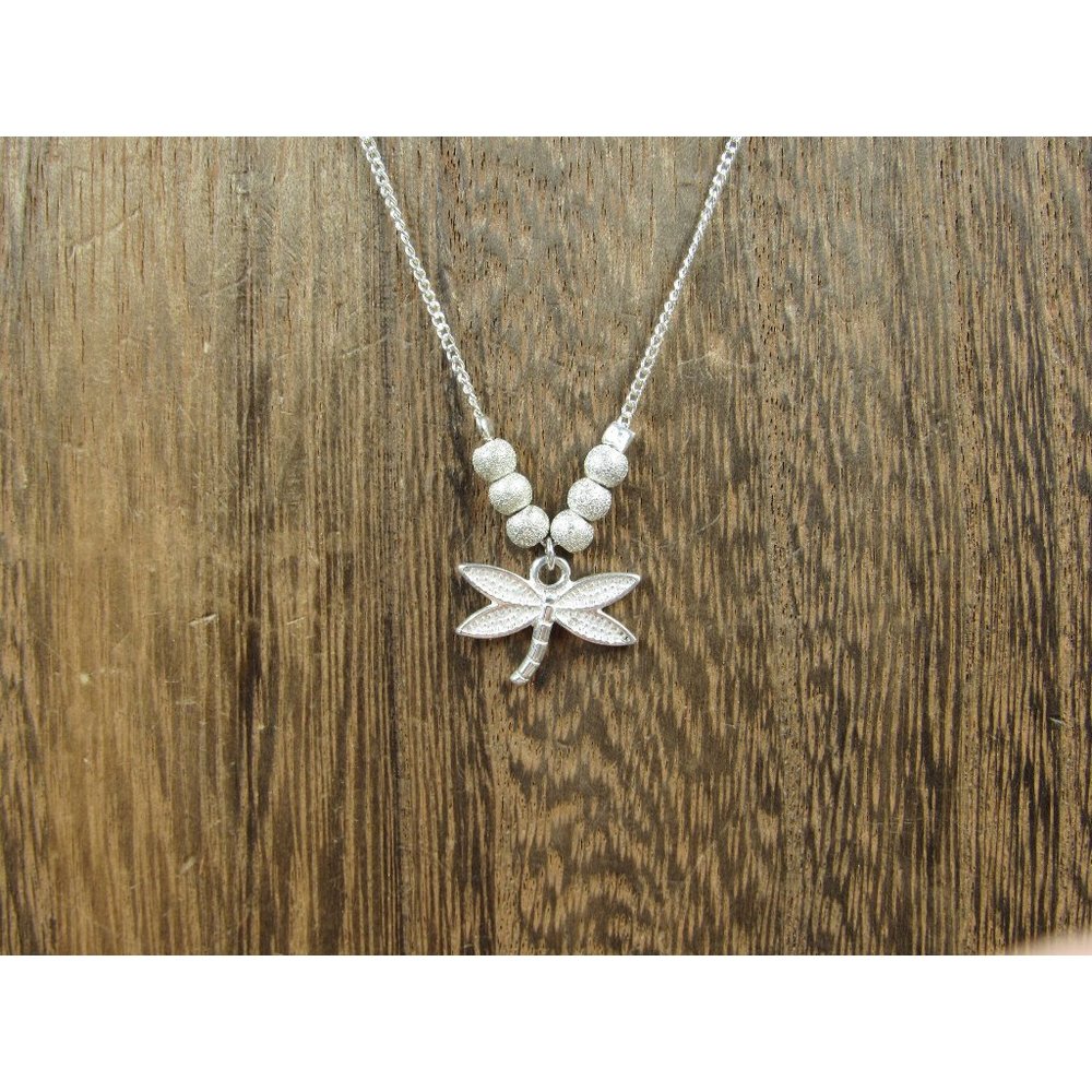 16 Inch Sterling Silver Simple Cute Dragonfly Pendant Necklace